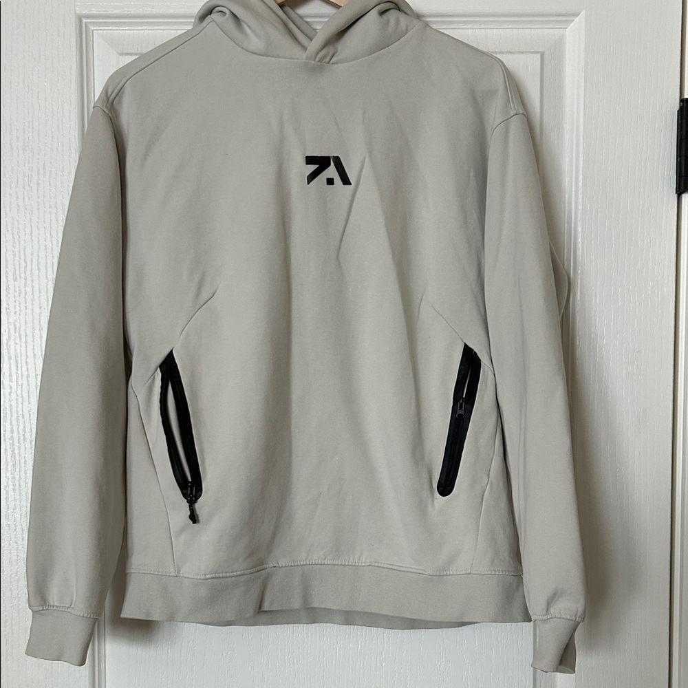 Boys Light Gray Hooded Zara Pullover with Black Zip Pockets